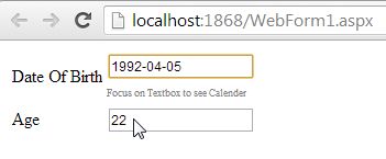 calculating age when dob entered manually